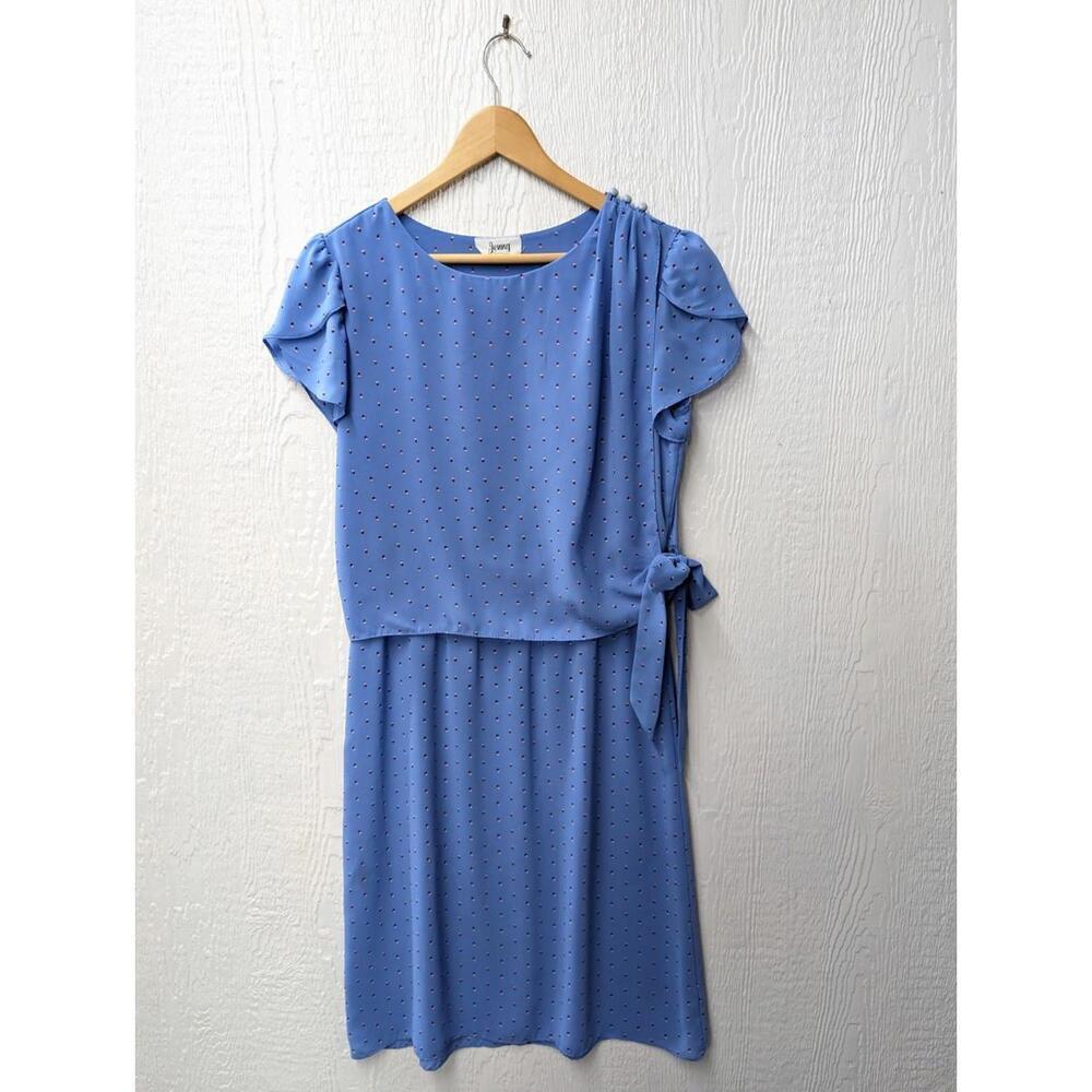 Vintage 80s Jenny Blue Short Sleeve Flowy Dress Secretary Size 12